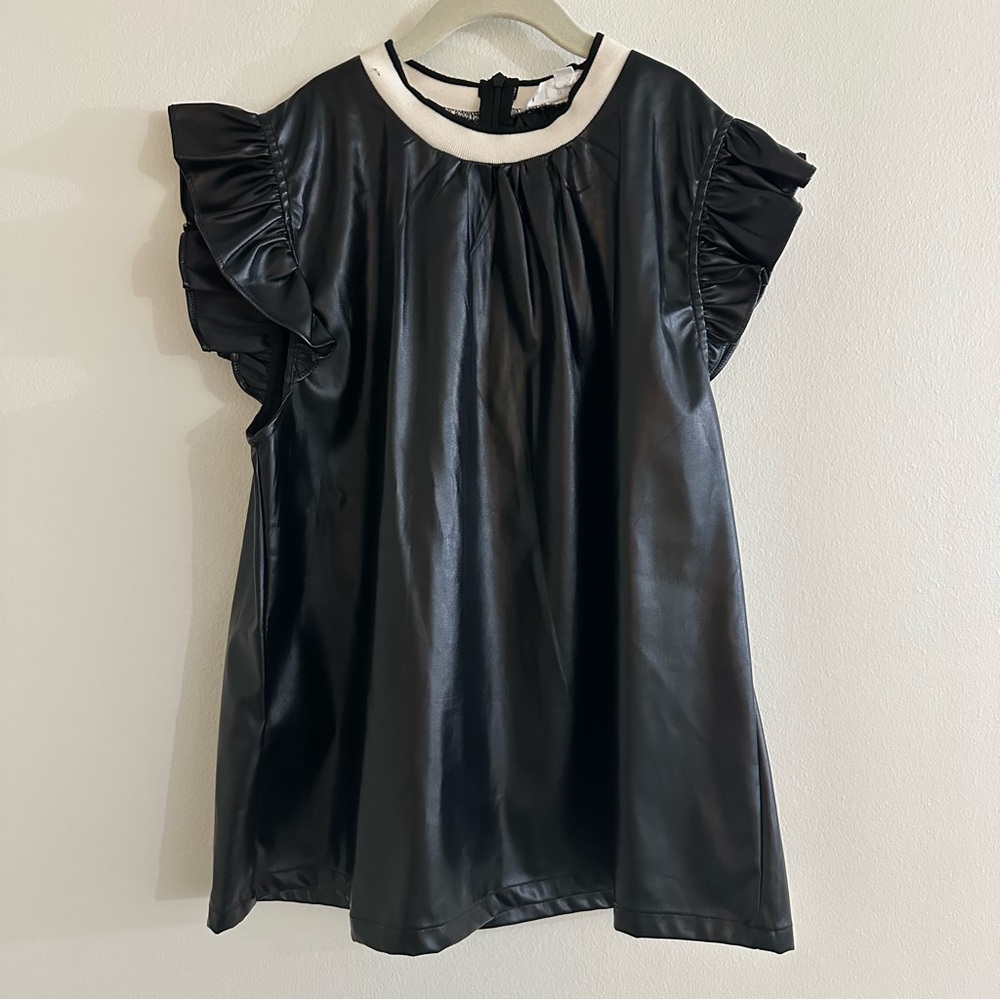 THML Faux Leather Flutter Sleeve Top